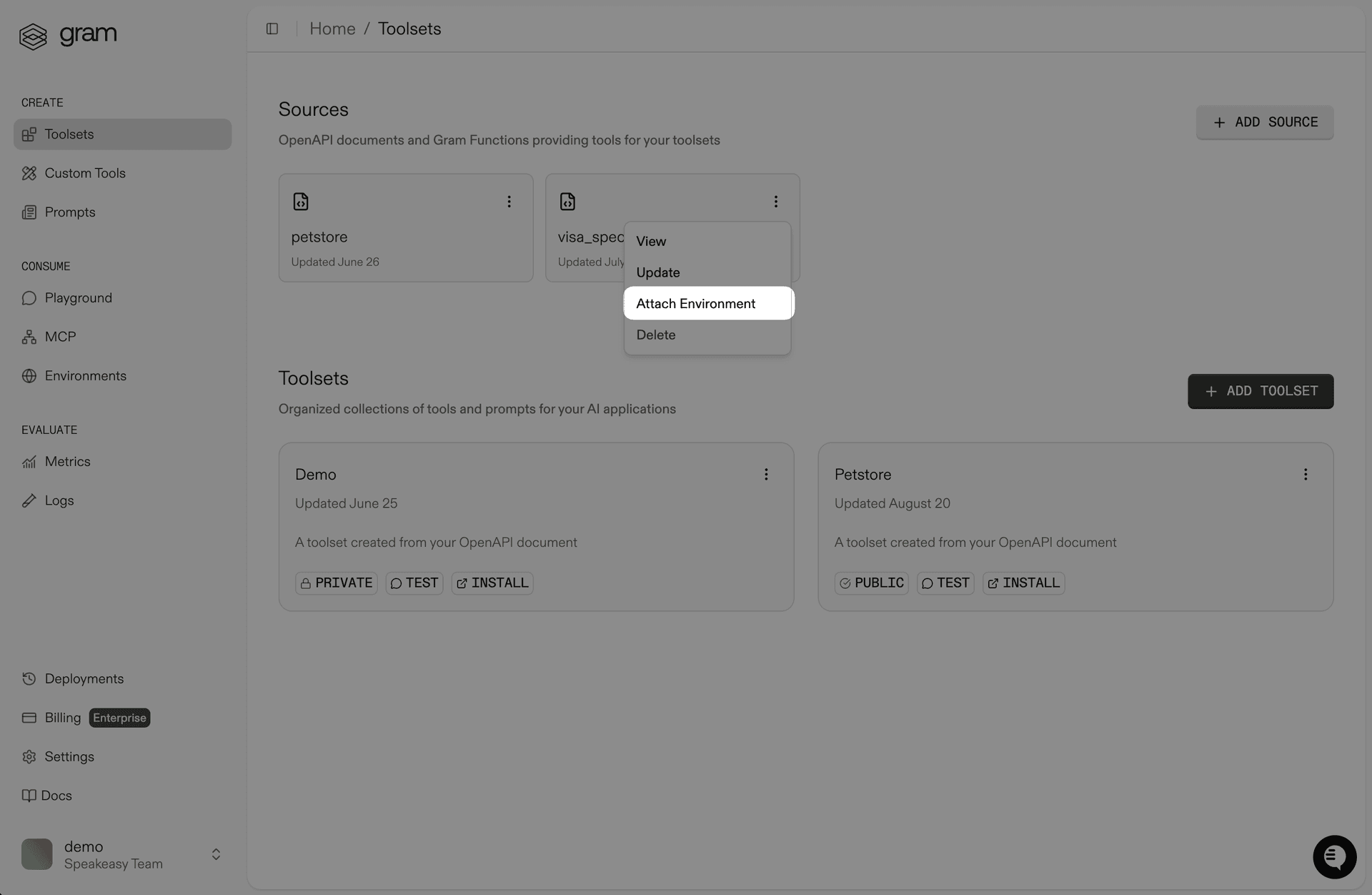 Attach Environment menu option