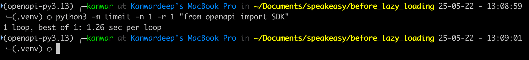 Before lazy loading - 1.26 seconds import time
