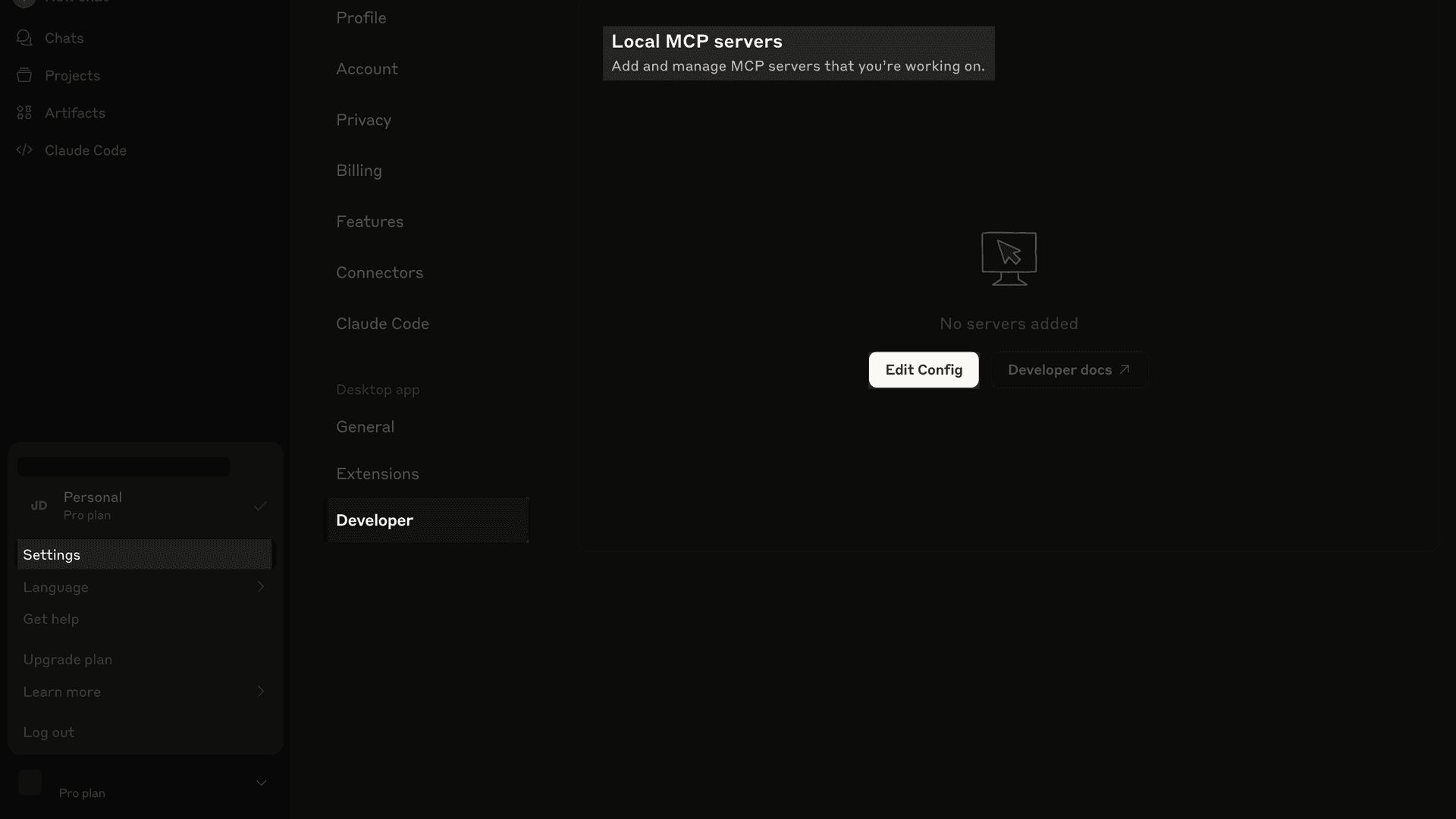 Claude Desktop configuration settings