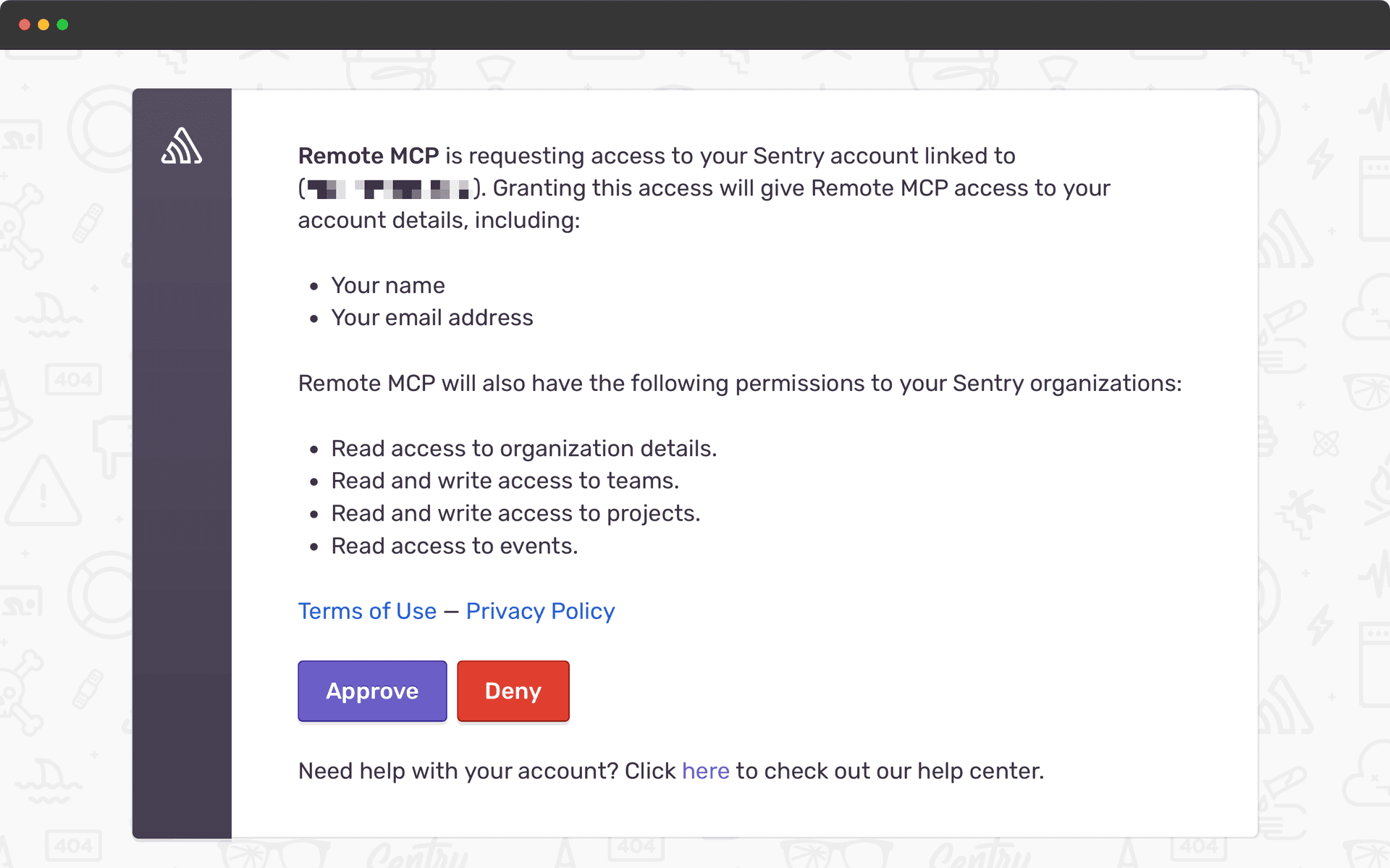 Sentry OAuth authorization page for Remote MCP server access
