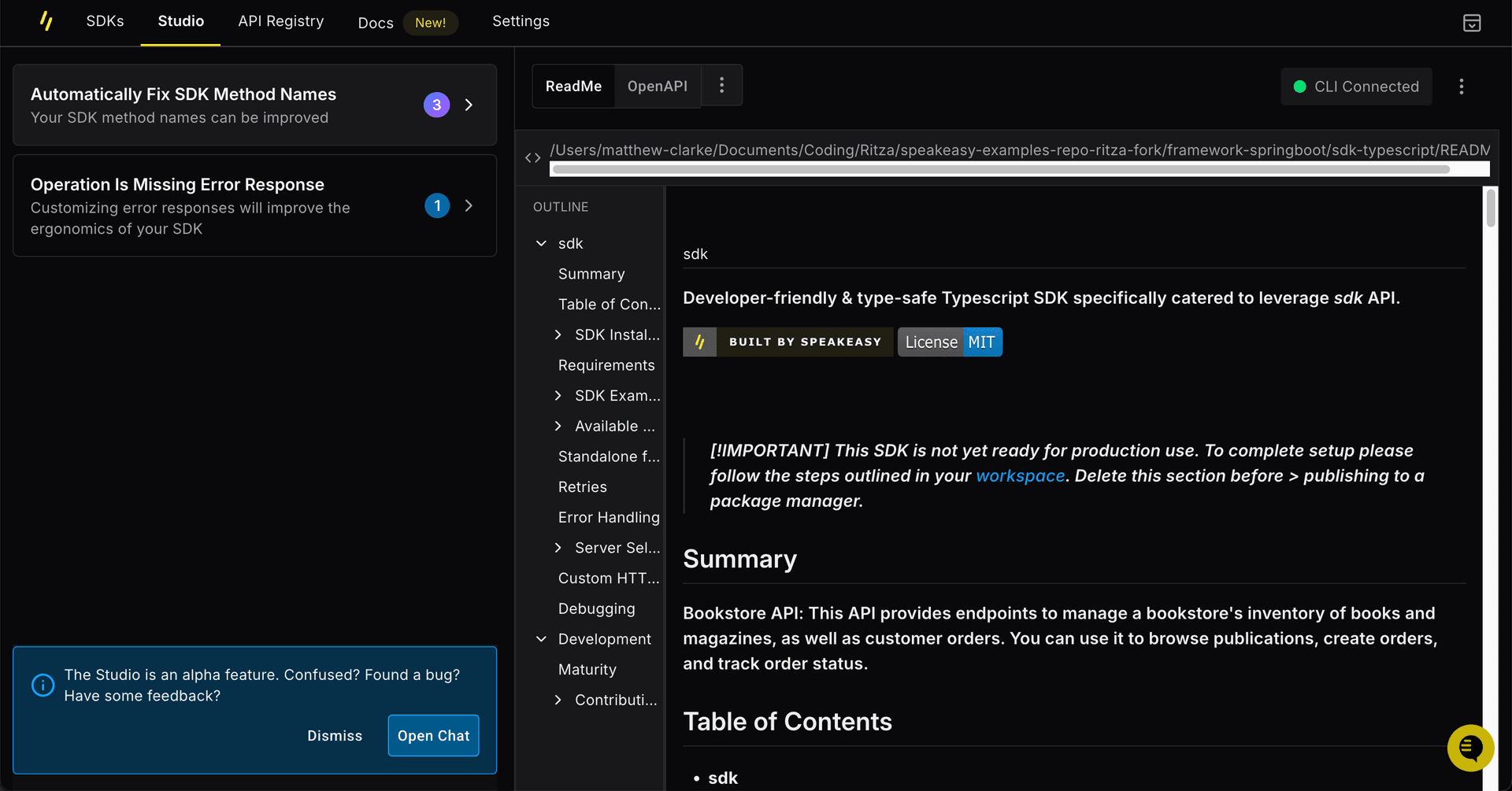 Speakeasy Suggestions in Speakeasy Studio